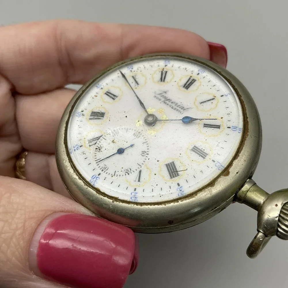 Antique Buren Imperial Pocket Watch Men 50mm Fancy Dial Manual Wind Not Running